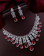 Luxury Silver-Plated Necklace & Earring Set with Sapphire Blue Stones & CZ Diamonds