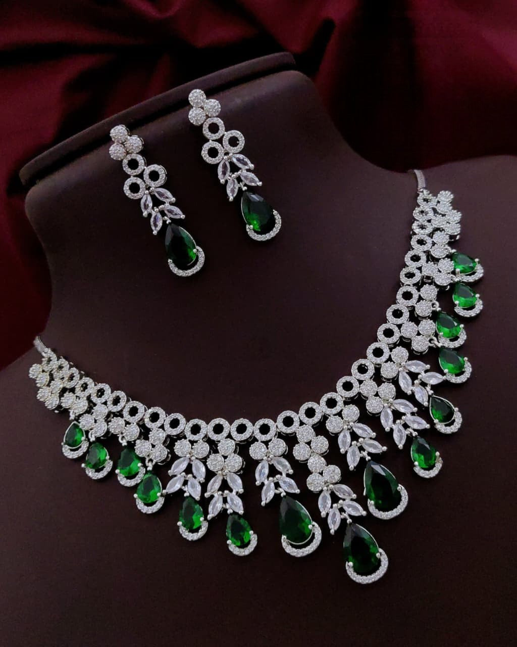 Luxury Silver-Plated Necklace & Earring Set with Sapphire Blue Stones & CZ Diamonds