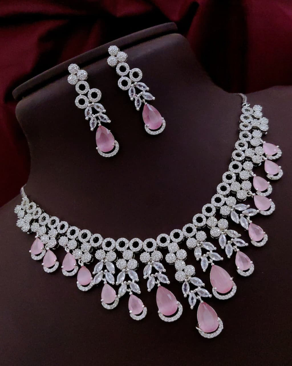 Luxury Silver-Plated Necklace & Earring Set with Sapphire Blue Stones & CZ Diamonds