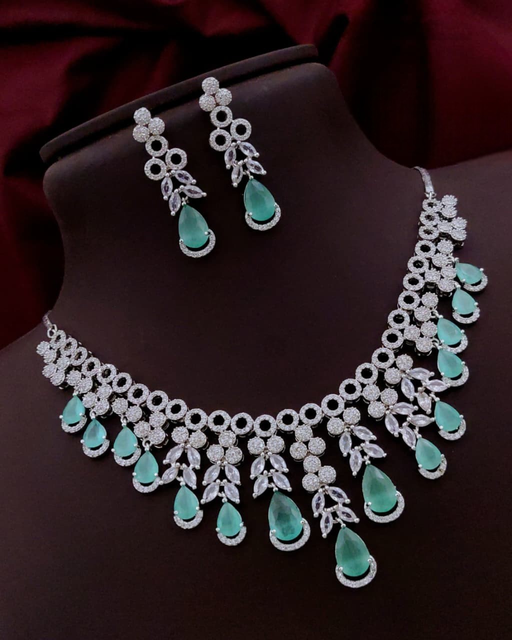Luxury Silver-Plated Necklace & Earring Set with Sapphire Blue Stones & CZ Diamonds