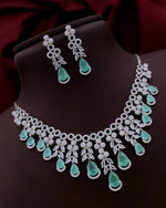 Luxury Silver-Plated Necklace & Earring Set with Sapphire Blue Stones & CZ Diamonds