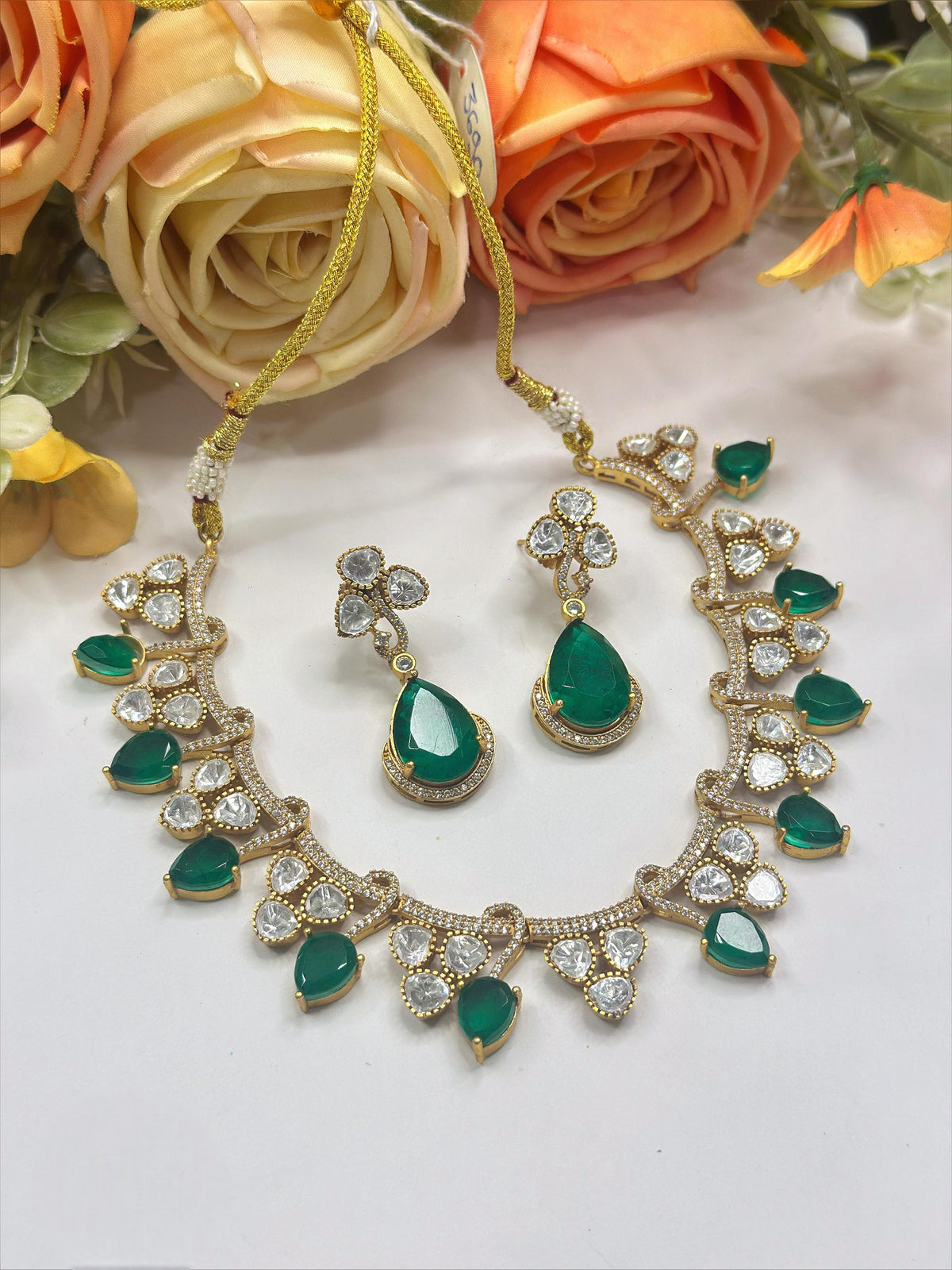 Graceful Pink Stone Necklace & Earrings Set – Bridal & Festive Jewelry