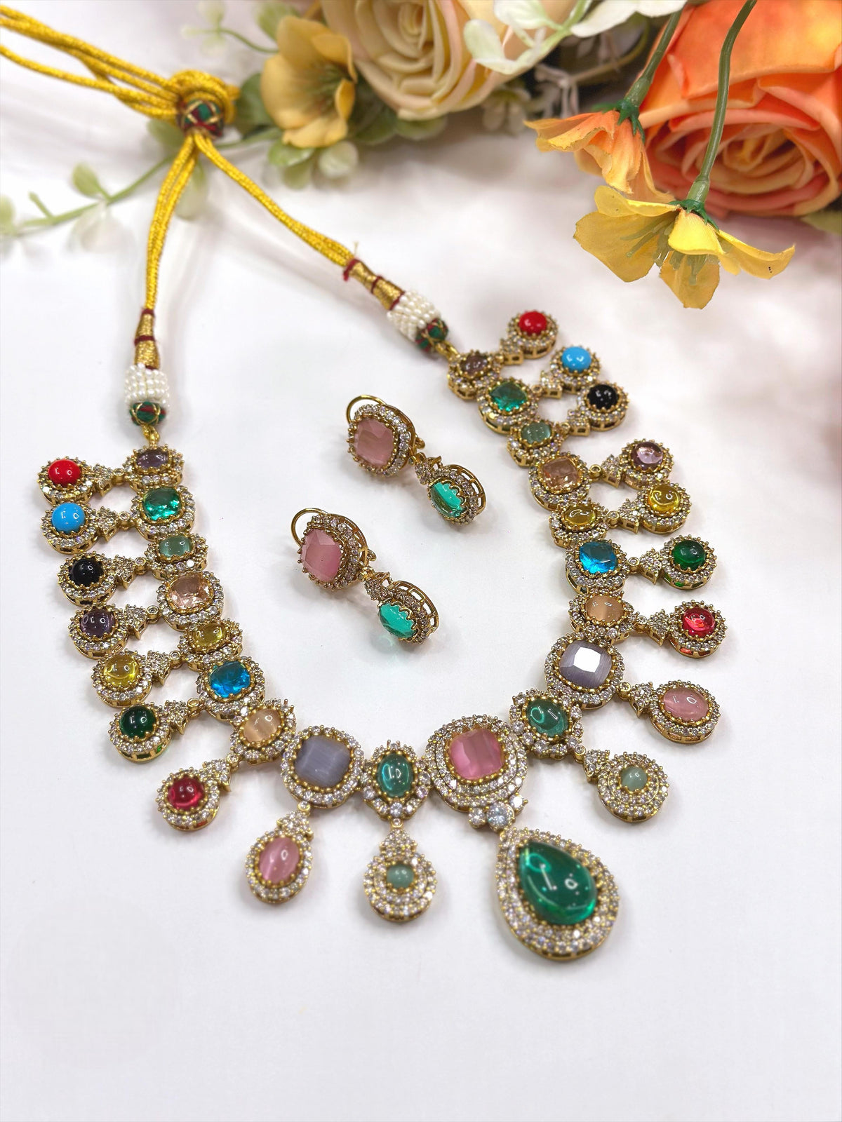 Royal Multicolor Kundan Necklace Set with Earrings – Bridal & Festive Jewelry