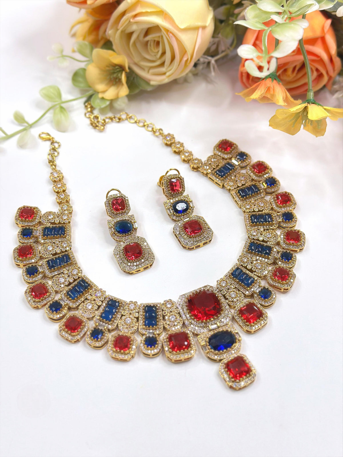 Emerald & Ruby Toned Kundan Choker Necklace Set – Bridal Statement Jewelry