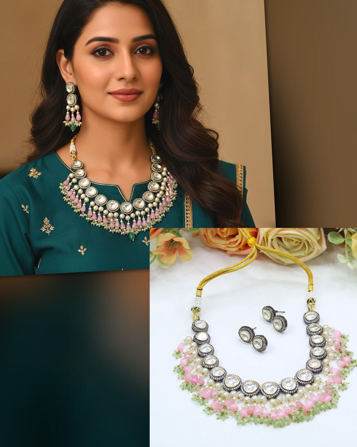 Kundan Pearl Bridal Necklace & Earrings Set – Elegant Wedding Jewelry
