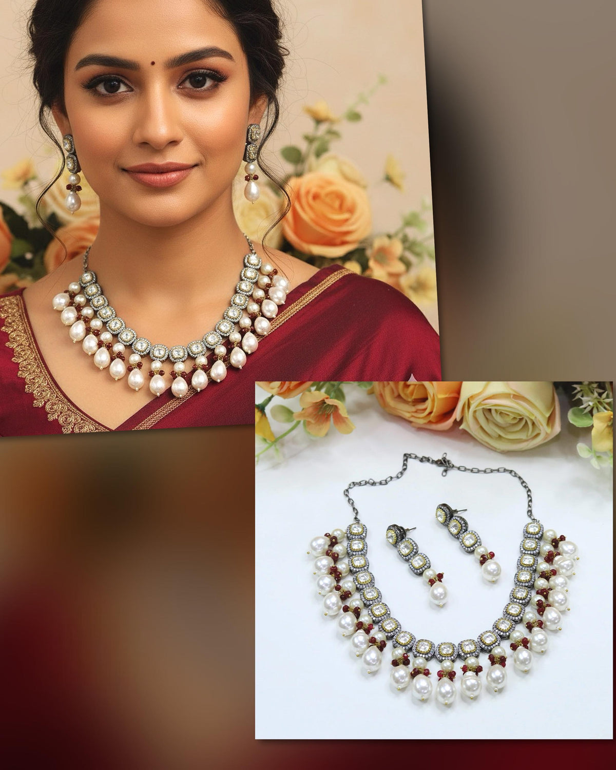 Kundan Pearl Bridal Necklace & Earrings Set – Traditional Wedding Jewelry