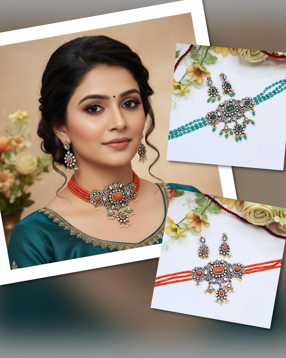 Beaded Choker Necklace Set with Matching Earrings – Kundan Jewelry