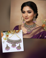 Purple Beaded Choker Kundan Pearl Necklace Set with Earrings – Bridal & Party Wear Jewelry