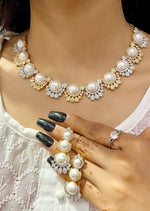 Classic Pearl & Zircon Sparkle Necklace Set – Elegant Party Wear Jewelry for Women