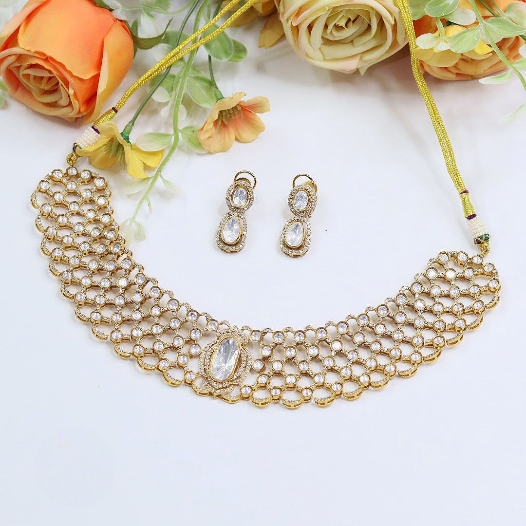 Aditi Rao Inspired Polki Choker Necklace Set – Royal Bridal Elegance