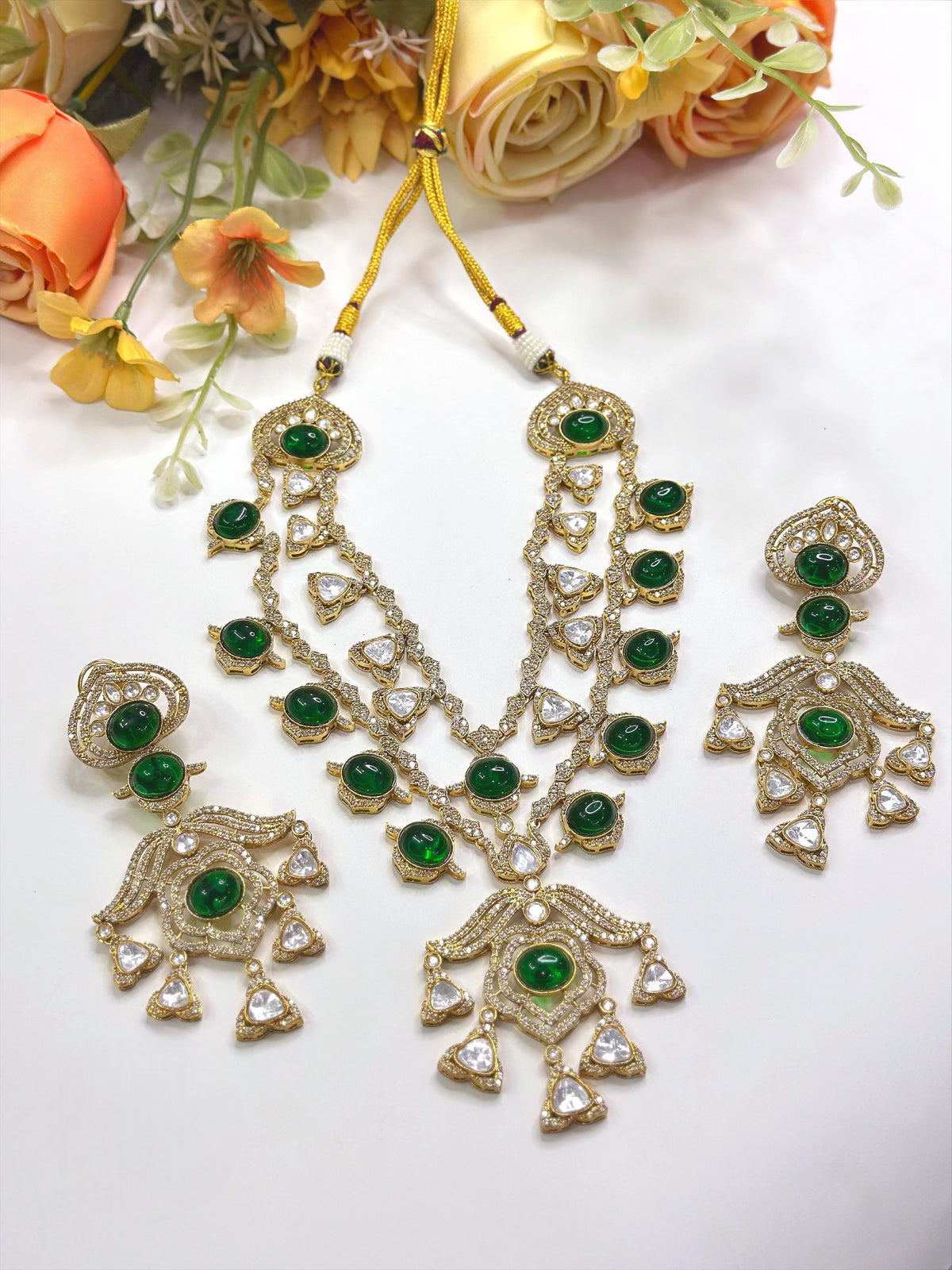 Royal Kundan & Ruby Red Stone Long Necklace (Haar) Set with Matching Earrings and Ring