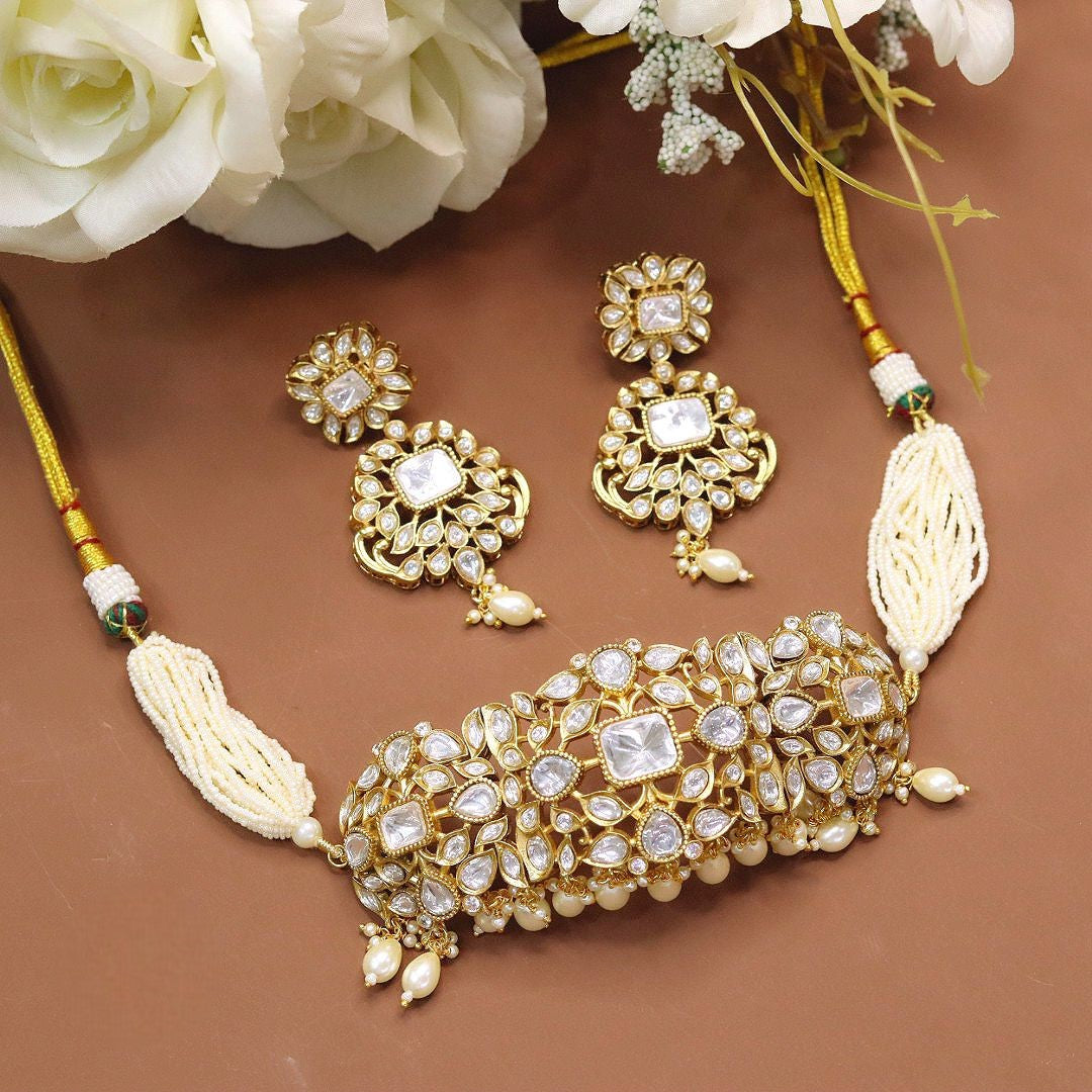 Grand Regal Kundan & Ruby Red Choker Necklace Set with Pearl Drops