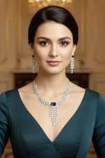 Radiant Silver Diamond Cascade Necklace & Earring Set – Timeless Elegance - Libasaa.com