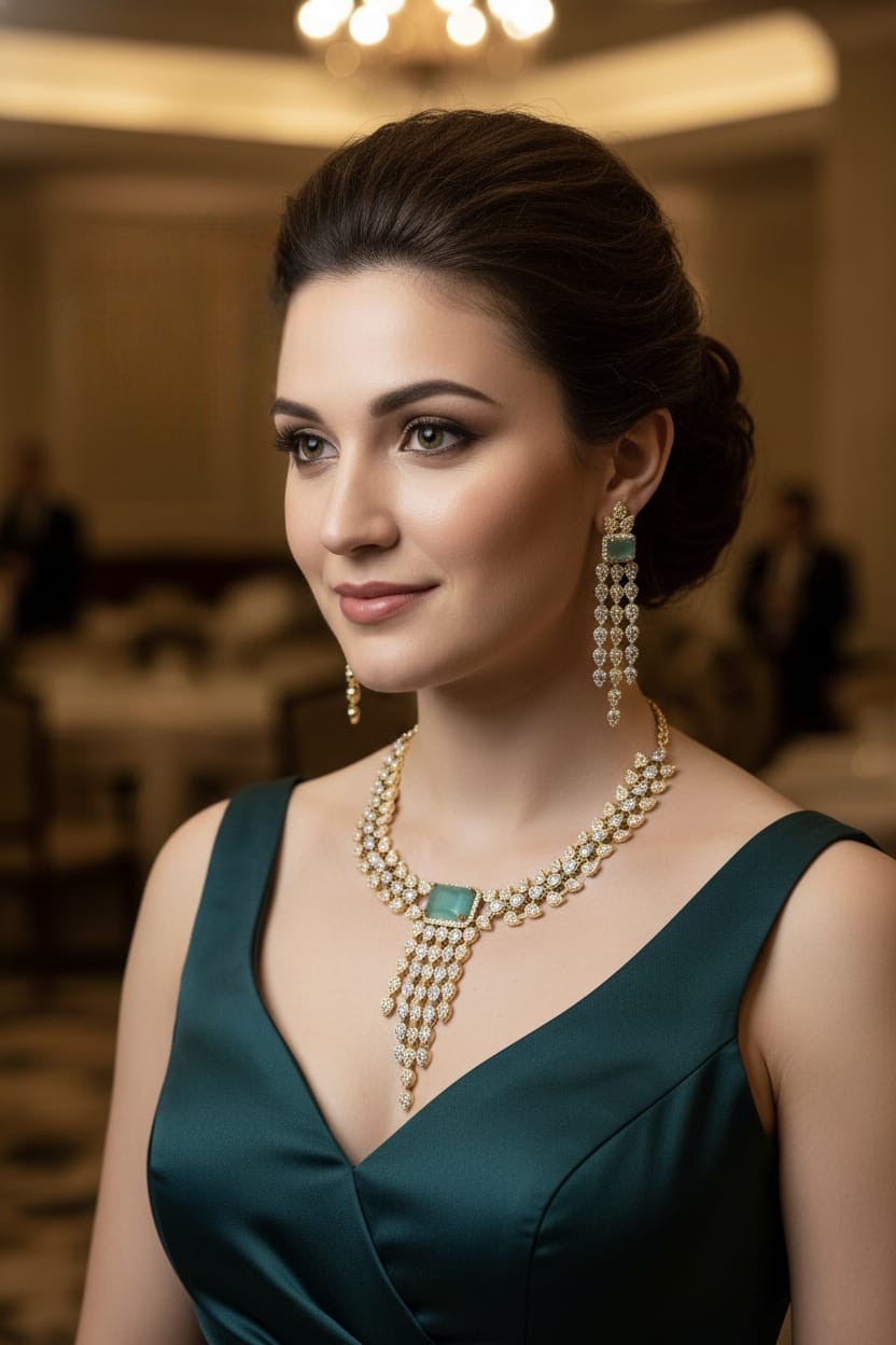 Radiant Diamond Cascade Necklace & Earring Set – Timeless Elegance - Libasaa.com