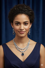 Royal Blue Sapphire & Silver Diamond Necklace & Earring Set – Majestic Glamour