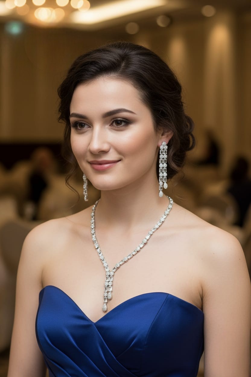 Pastel Elegance Silver Necklace & Earring Set – Mint & Blush Radiance