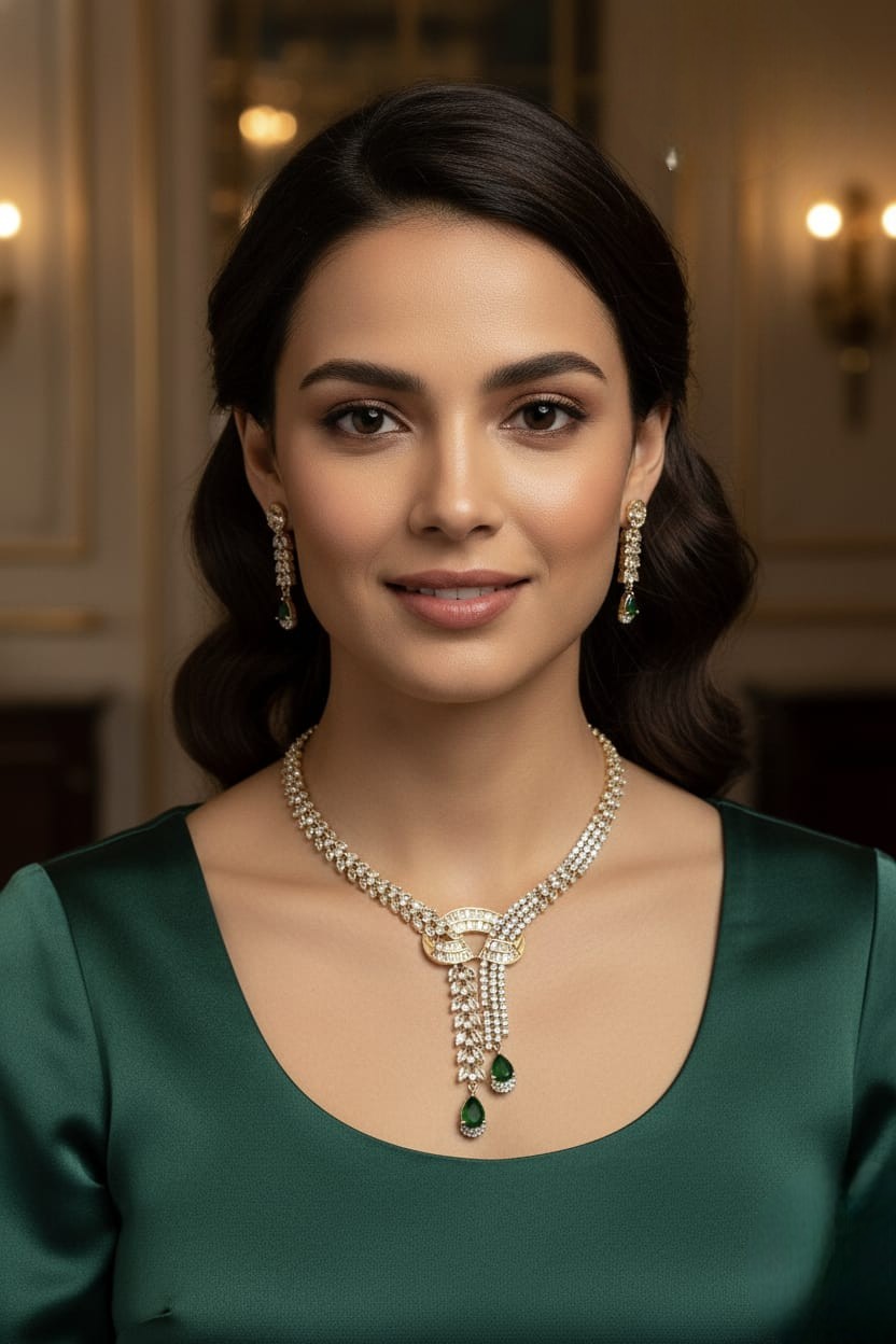 Ruby Drop Gold-Plated Diamond Necklace & Earring Set – Elegant Luxe