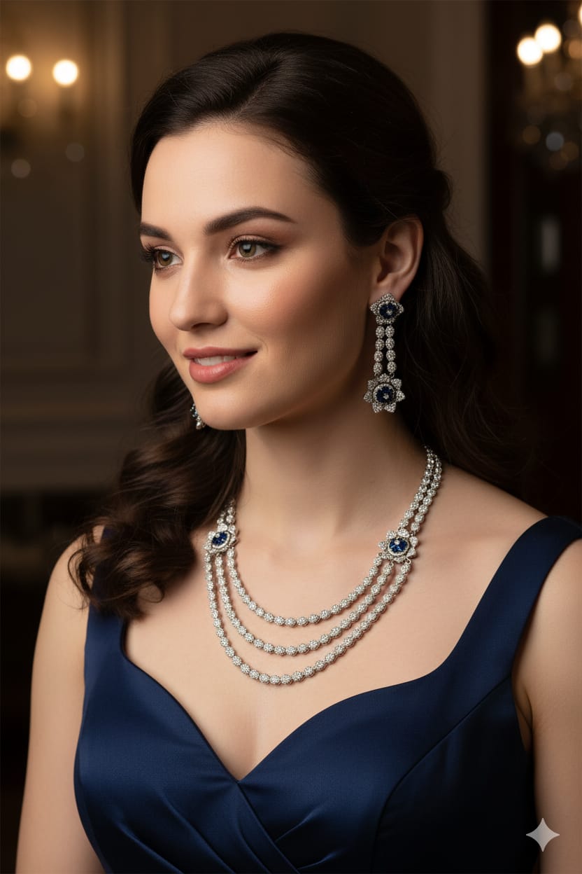 Elegant Diamond & Emerald Floral Necklace Set – Timeless Luxury for Every Occasion