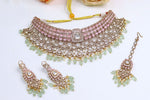Pink Green Kundan Choker Necklace Set with Earrings – Bridal Polki Jewelry for Weddings & Festive Wear - Libasaa.com