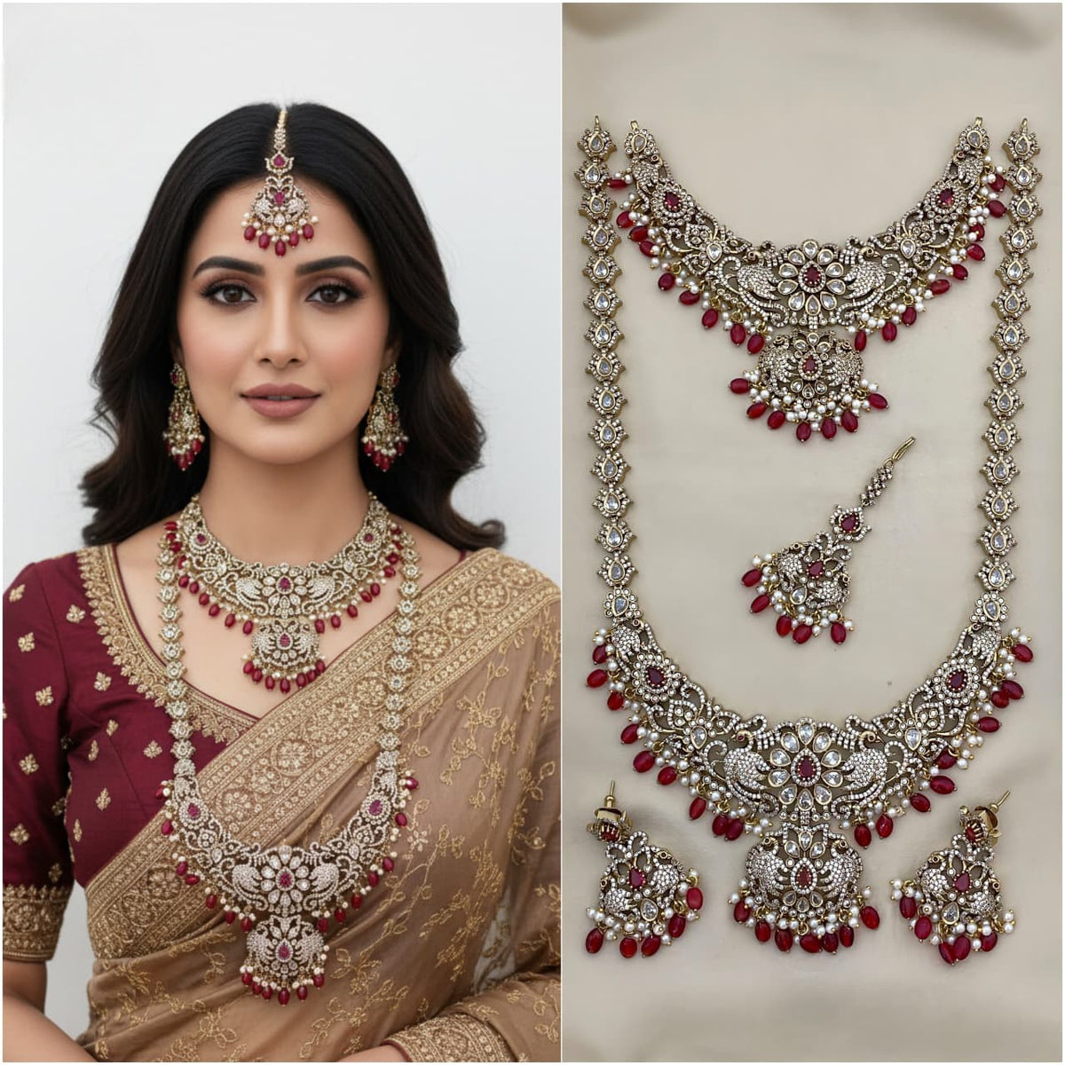 Royal Red Kundan Bridal Necklace Set – Timeless Heritage Jewelry for Weddings - Libasaa.com