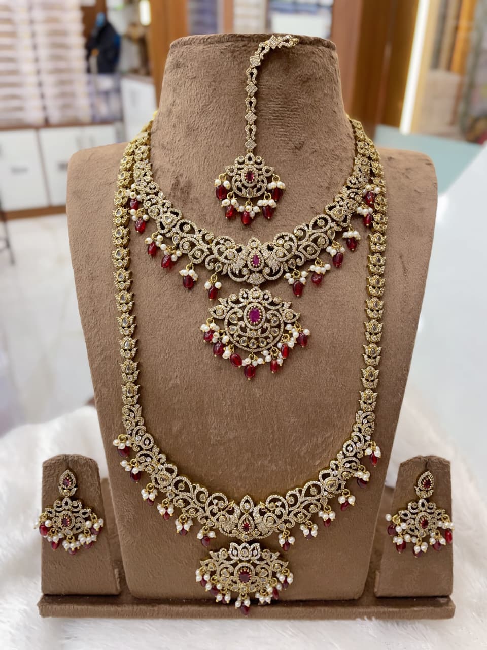 Golden Purple Bridal Complete Set – Royal Kundan & Pearl Wedding Jewelry - Libasaa.com
