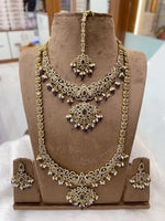 Golden Purple Bridal Complete Set – Royal Kundan & Pearl Wedding Jewelry - Libasaa.com