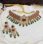 Royal Ruby & Emerald Kundan Choker Necklace Set – Bridal Polki Jewelry for Weddings - Libasaa.com
