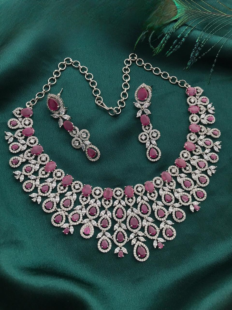 Elegant Green Stone Diamond Choker Necklace Set – Bridal & Party Wear - Libasaa.com