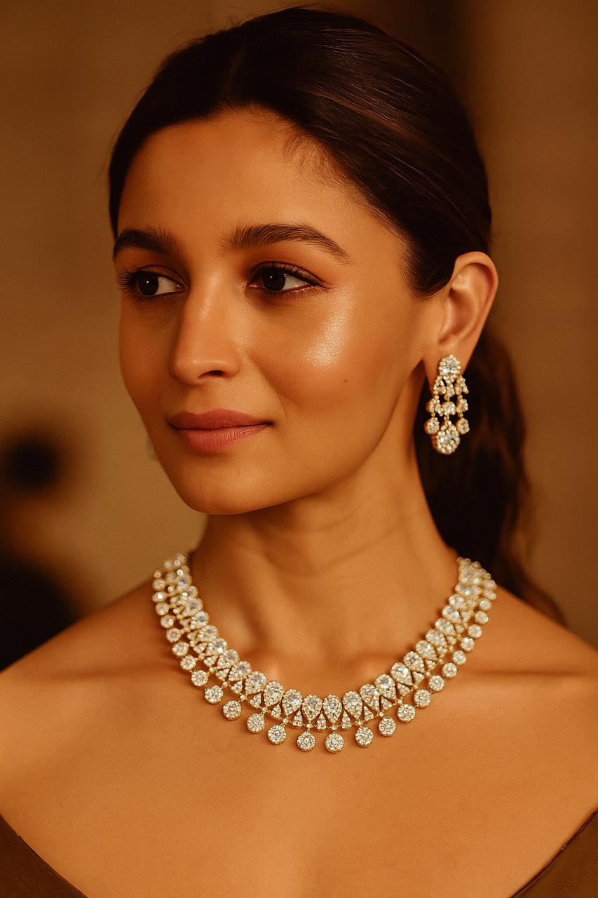 Bollywood Diva Inspired Diamond Necklace Set – Timeless Glamour Collection - Libasaa.com