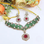Premium Kundan Polki Stones Bridal Necklace Set – Bridal Indian Jewellery Choker & Necklace with Earrings