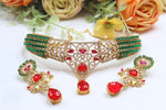 Bridal Kundan Polki Stones Necklace & Earring Set | Bridal Choker & Necklace Set | Premium Bridal Indian Jewellery