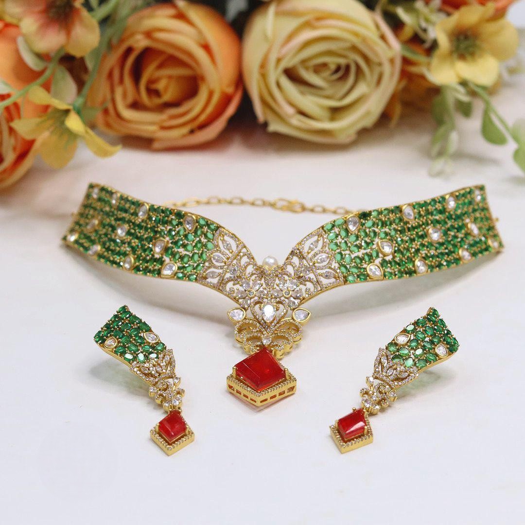 Bridal Choker Set Kundan Stones Necklace & Earring Set | Elegant Indian Bridal Necklace Set | Premium Kundan Indian Jewellery