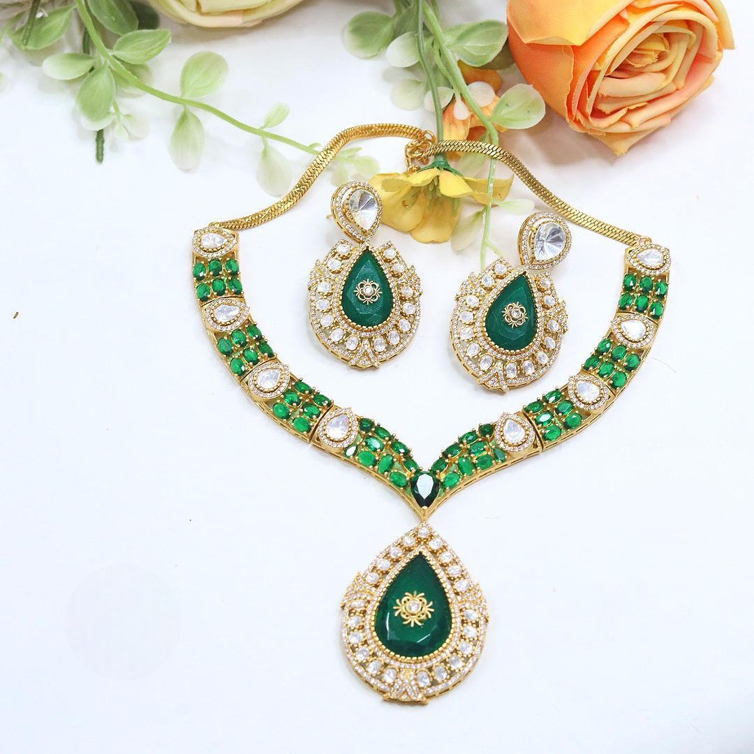 Bridal Kundan Stones Necklace & Earrings Set | Tear-Drop Design Choker | Elegant Gold-Tone Indian Bridal Jewellery | Premium Indian Necklace Set