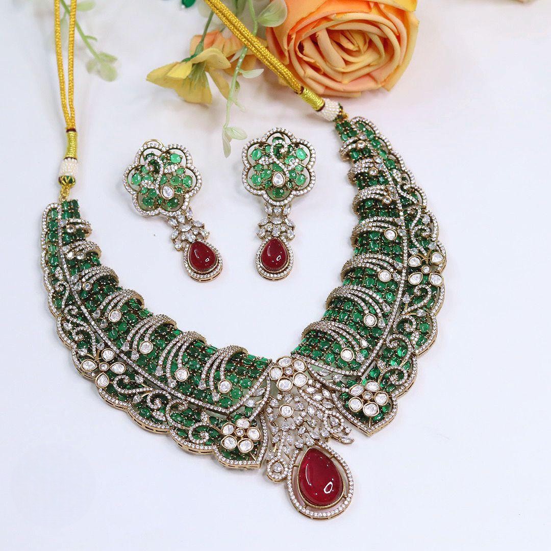 Bridal Kundan Stones Choker Necklace & Earrings Set | Statement Indian Necklace Set | Premium Bridal Jewellery