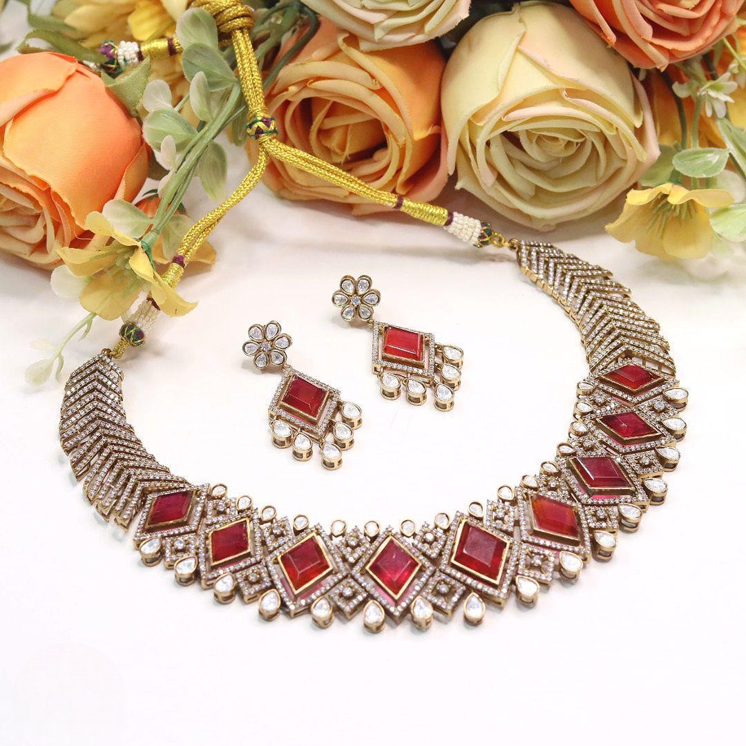 Kundan AD Stones Bridal Choker Necklace Set | Designer Kundan Indian Jewellery | Wedding Necklace & Earring Set