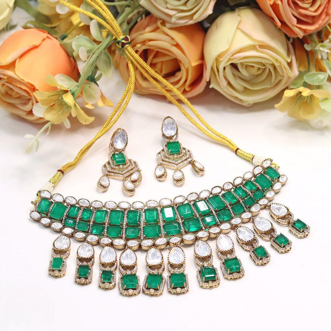 Kundan Stones Bridal Choker Necklace Set | Traditional Kundan Polki Indian Necklace Set | Indian Bridal Jewellery