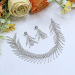 Feather & Diamond-Look Necklace Jewellery Set | American Diamonds Indian Necklace Set with Earrings | Premium Indian Jewellery