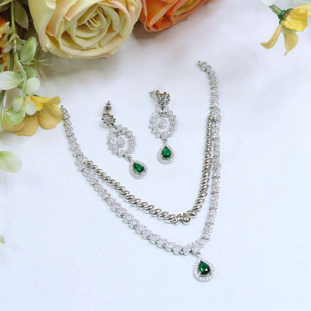 CZ Necklace Set Jewellery | American Diamonds Indian Necklace & Earrings Set