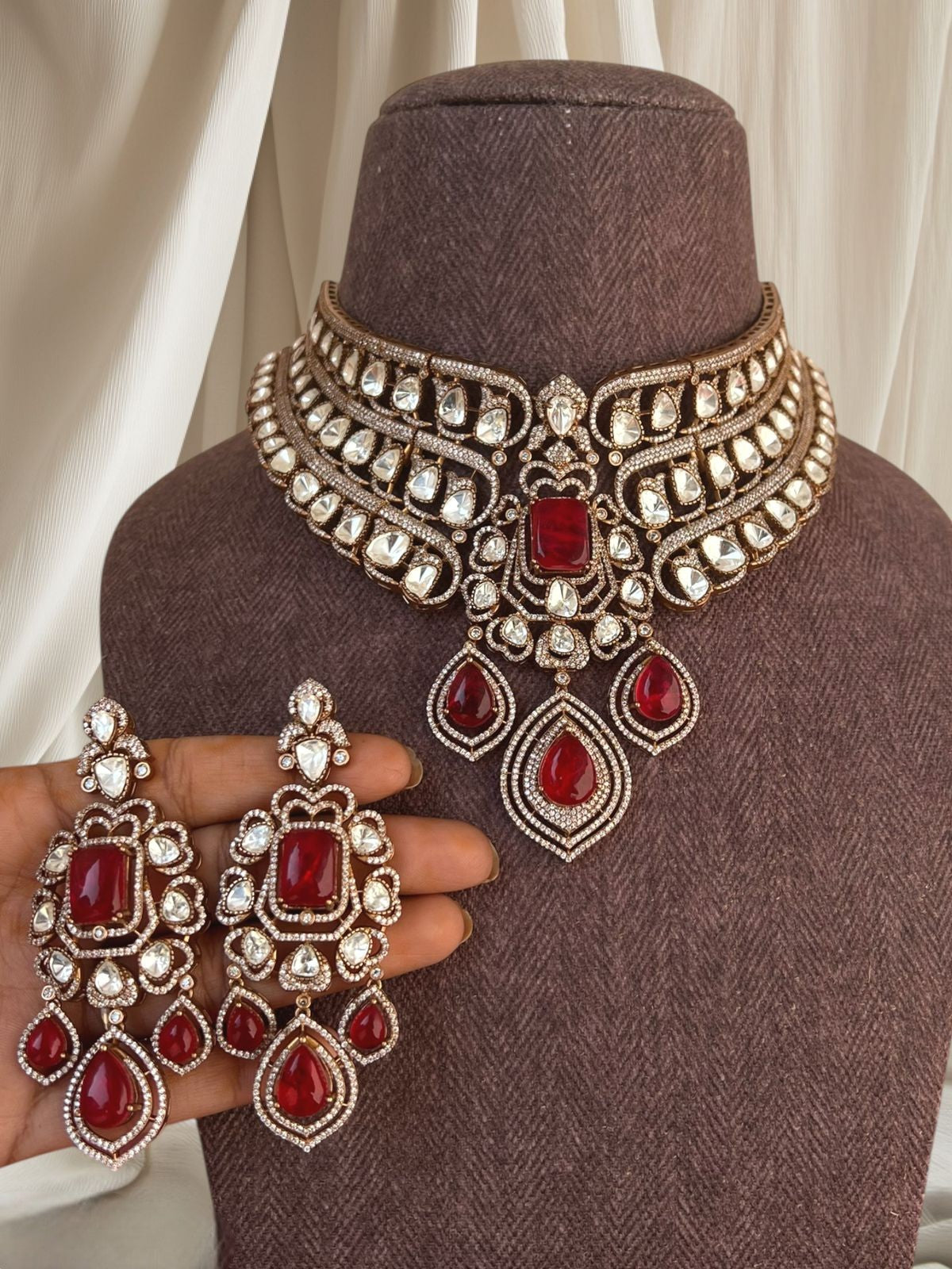 Gold & Polki Bridal Choker Set | Indian Jewellery | Dusty Accents Indian Necklace Set with Earrings