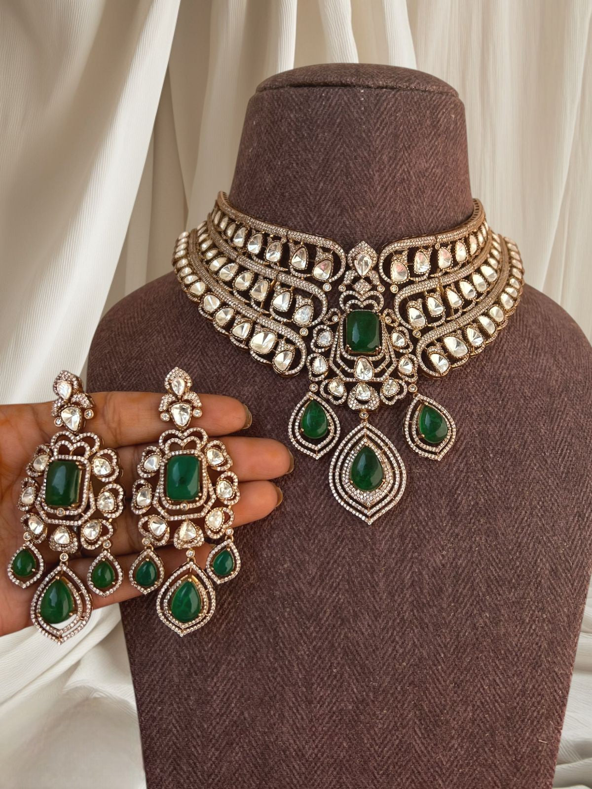 Gold & Polki Bridal Choker Set | Indian Jewellery | Dusty Accents Indian Necklace Set with Earrings