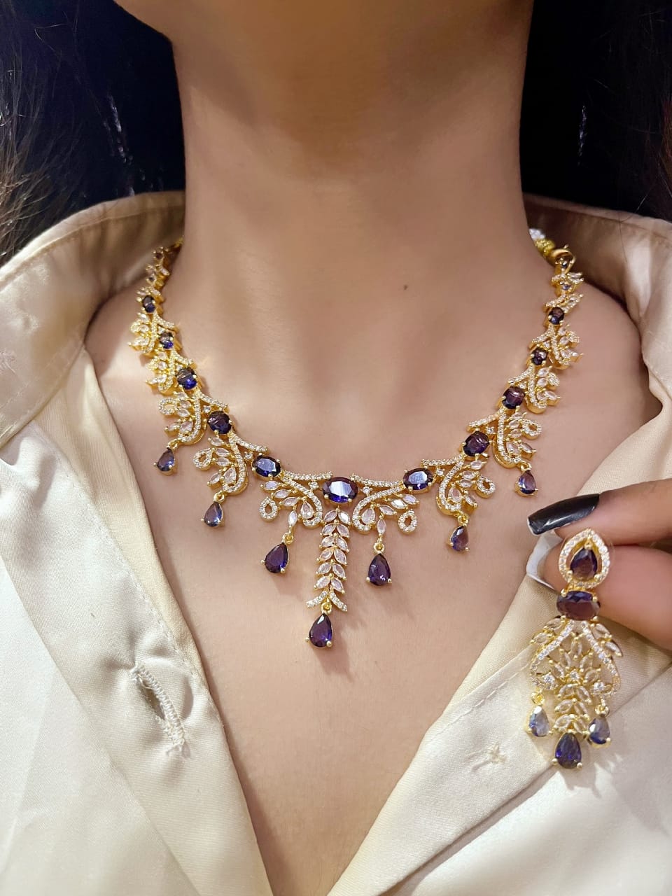 Gold-Plated Bridal Jewellery Set | Indian Jewellery | Stone AD Necklace & Earring Set | Premium Indian Neckles Set for Women