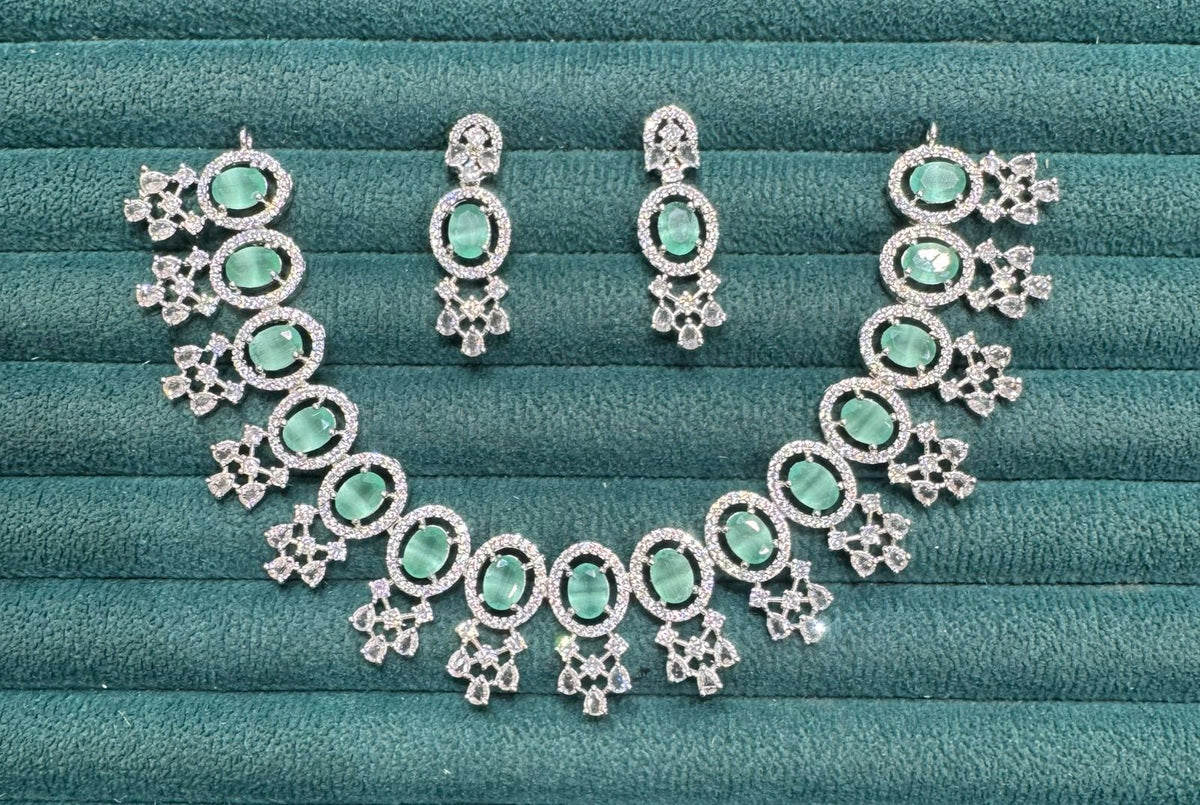 Stone Diamond-Studded Necklace Set with Earrings | Indian Jewellery | Stone Diamond Jewellery | Indian Necklace Set