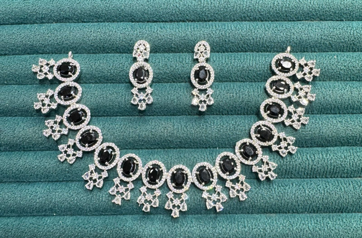 Stone Diamond-Studded Necklace Set with Earrings | Indian Jewellery | Stone Diamond Jewellery | Indian Necklace Set
