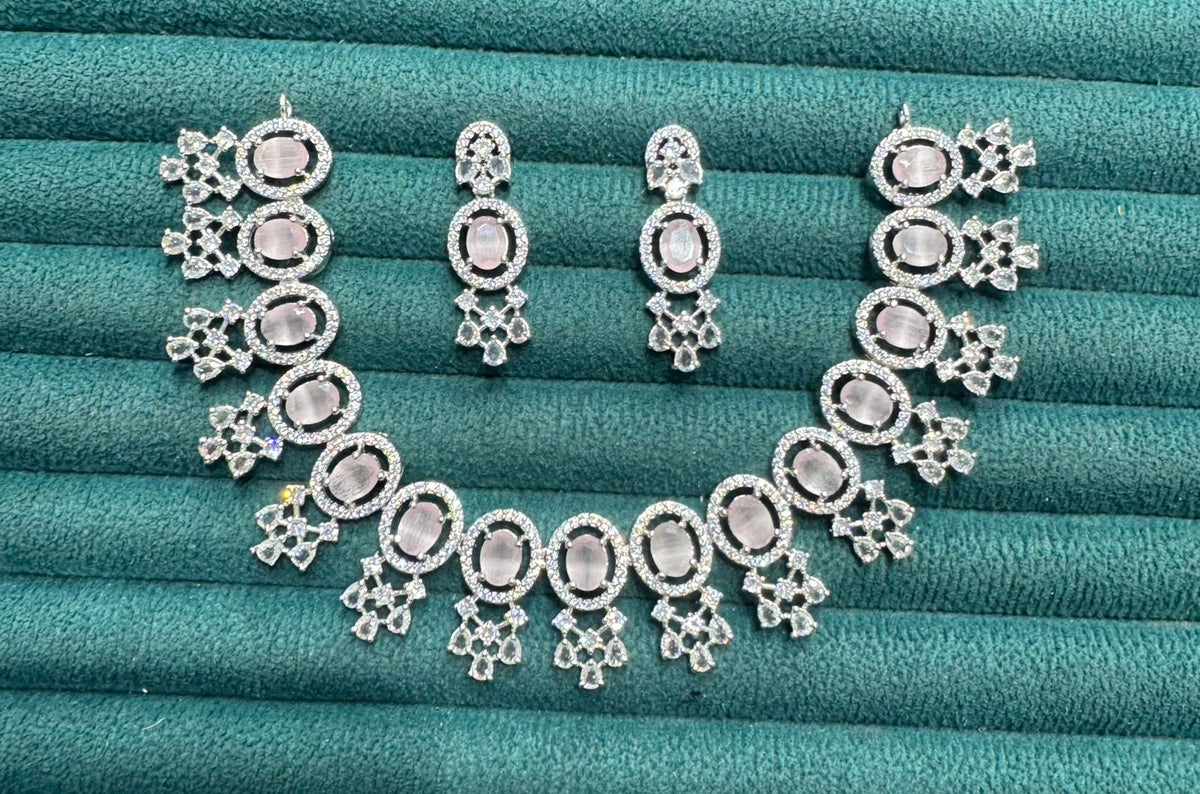 Stone Diamond-Studded Necklace Set with Earrings | Indian Jewellery | Stone Diamond Jewellery | Indian Necklace Set