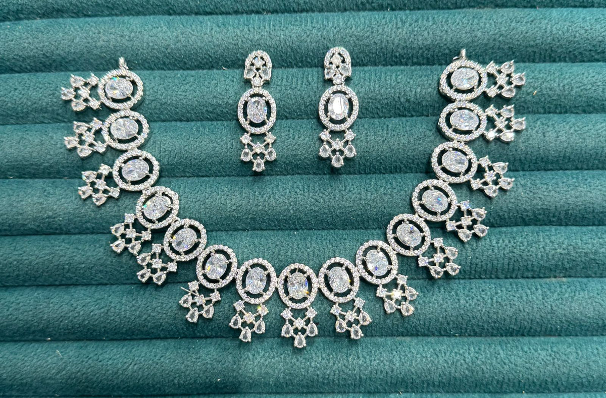 Stone Diamond-Studded Necklace Set with Earrings | Indian Jewellery | Stone Diamond Jewellery | Indian Necklace Set