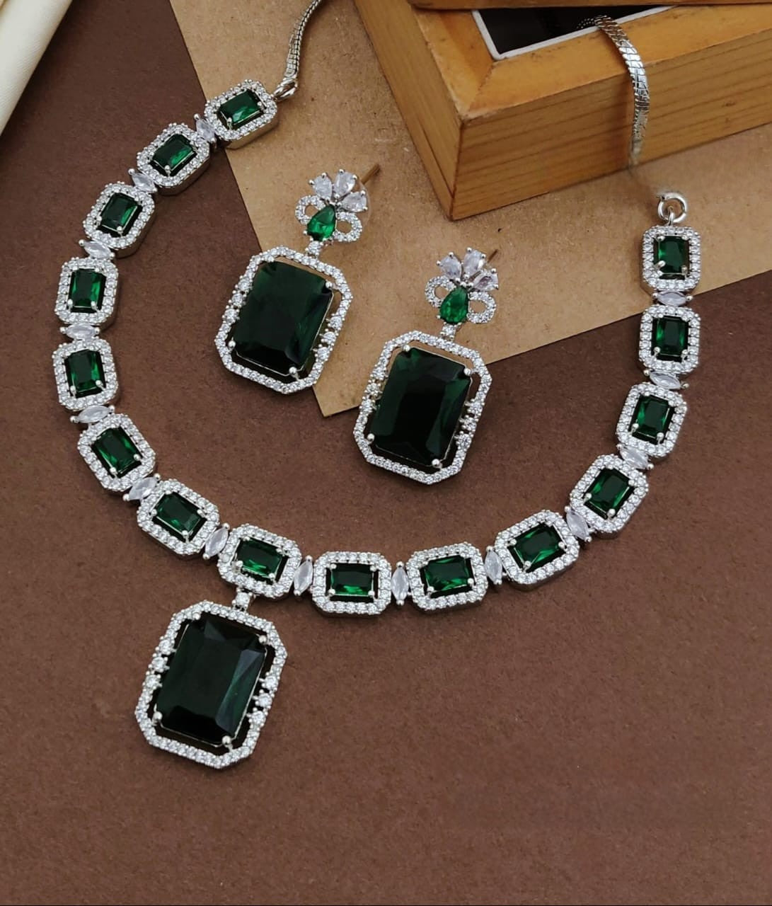 Dual-Tone Green & Pink Stone Diamond Necklace Set with Earrings | Indian Jewellery | Stone Diamond Jewellery | Indian Necklace Set