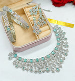 Bridal Premium Silver CZ Jewellery Set | Stone Jewellery Indian Necklace Set with Maang Tikka, Earrings & Kada | Complete Bridal Indian Jewellery Set