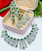 Bridal Premium Silver CZ Jewellery Set | Stone Jewellery Indian Necklace Set with Maang Tikka, Earrings & Kada | Complete Bridal Indian Jewellery Set