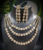 Luxurious 3-Layer American Diamond Necklace Set | Gold-Plated Indian Jewellery | Premium Indian Necklace Set With Matching Earrings