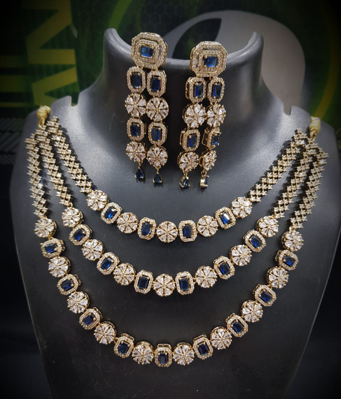 Luxurious 3-Layer American Diamond Necklace Set | Gold-Plated Indian Jewellery | Premium Indian Necklace Set With Matching Earrings